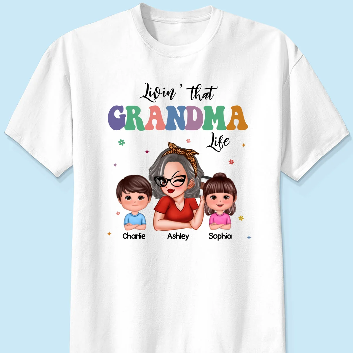 Livin' That Grandma Life Grandma Grandkids Colorful Stylish Graphic, Personalized Shirt, Gift For Grandma - Image 7