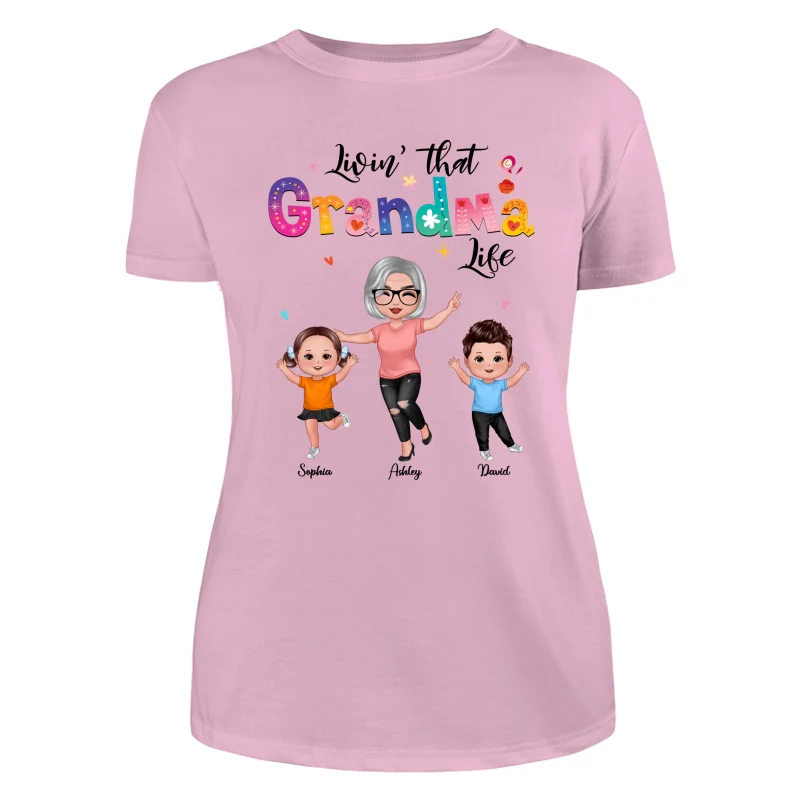 Livin‘ That Grandma Life Happy Grandma Grandkids Personalized Shirt - Image 11