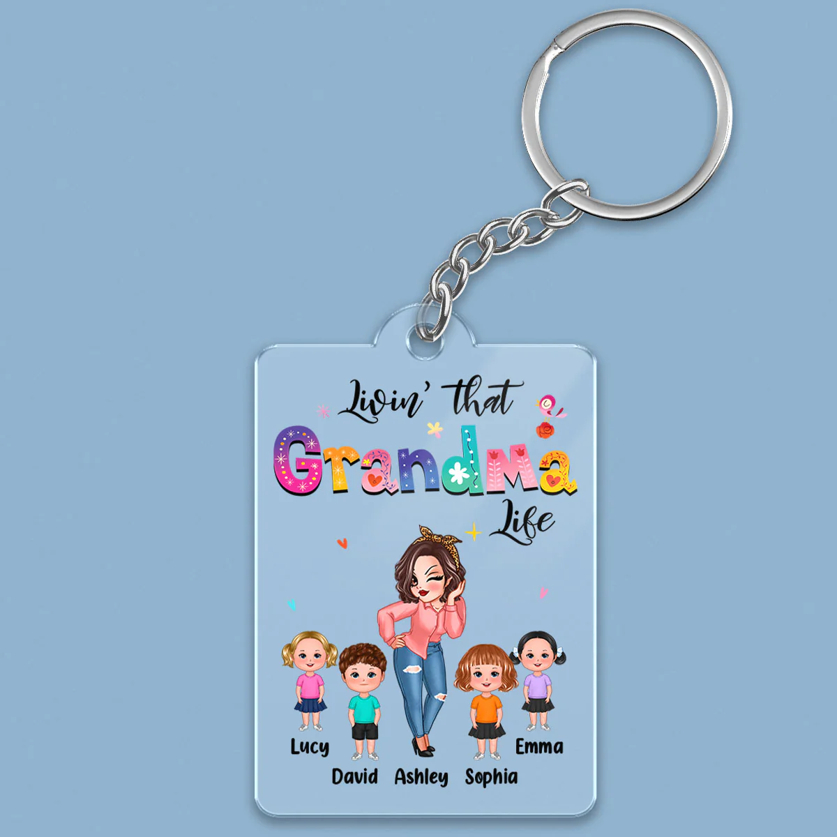 Livin‘ That Grandma Life Pretty Woman Gift For Grandma Personalized Acrylic Keychain - Image 2