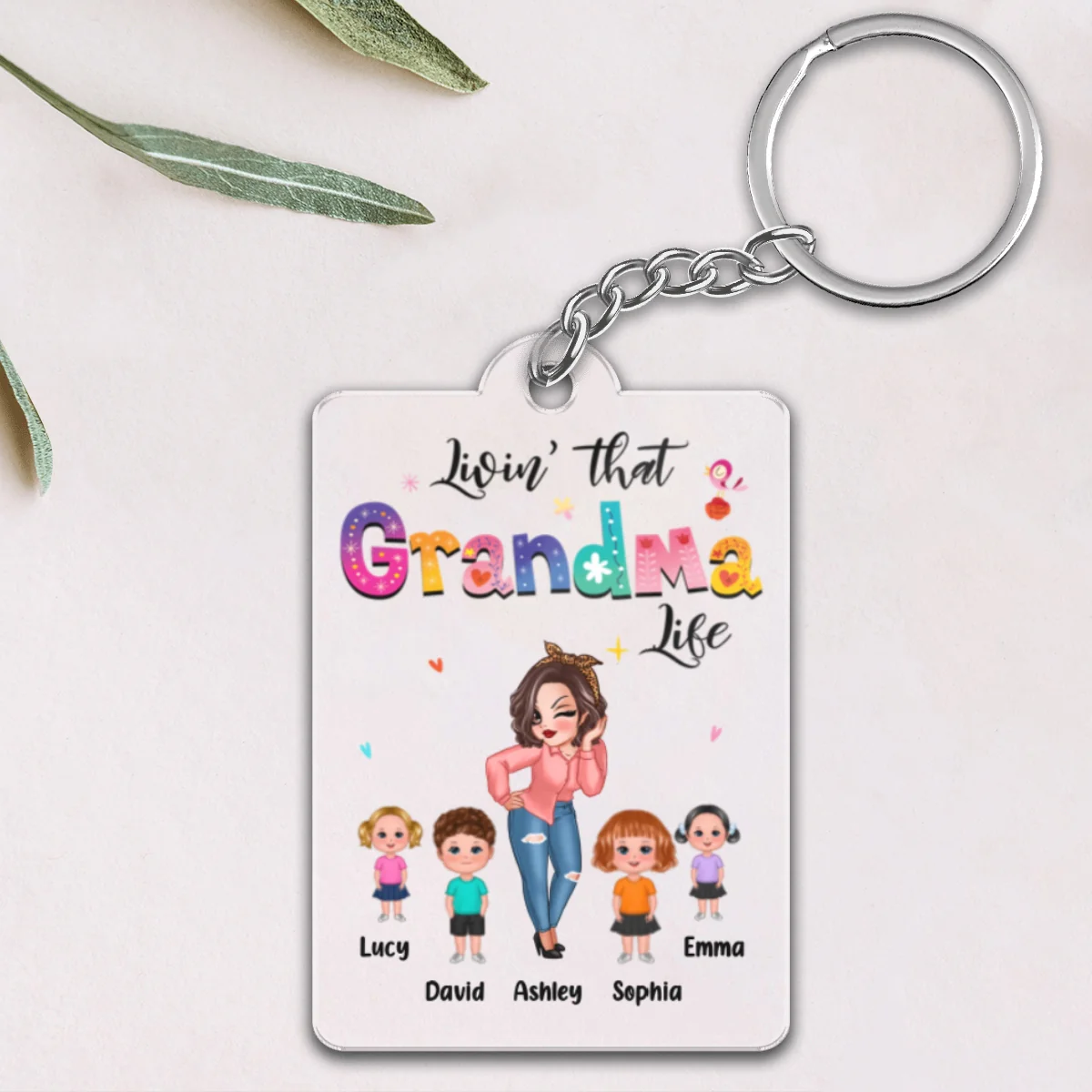 Livin‘ That Grandma Life Pretty Woman Gift For Grandma Personalized Acrylic Keychain - Image 4