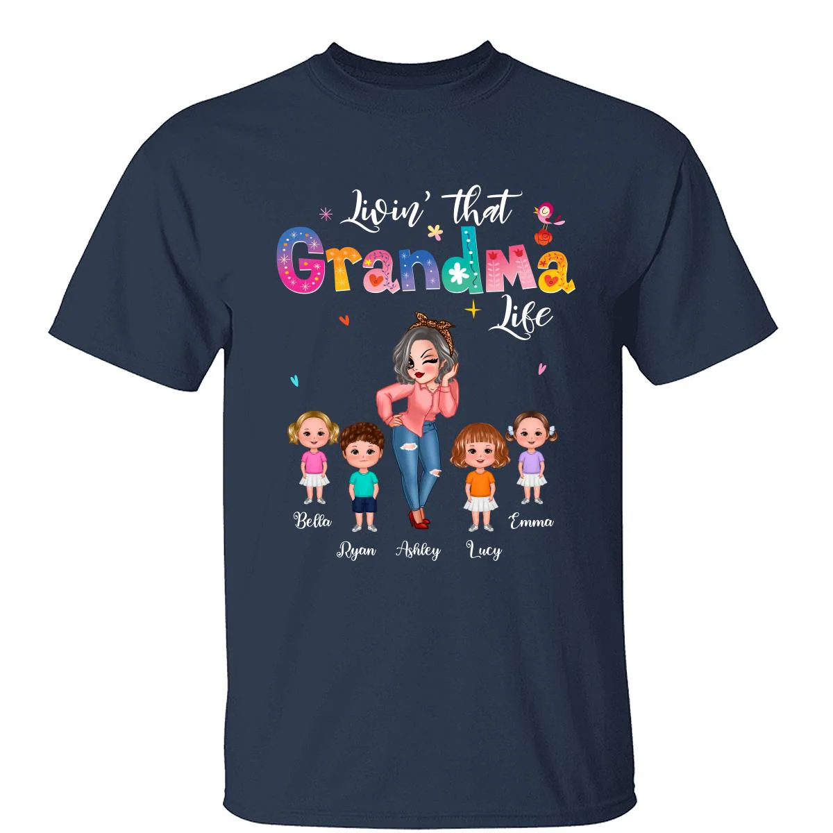 Livin‘ That Grandma Life Pretty Woman & Kids Gift For Grandma Personalized Dark Shirt