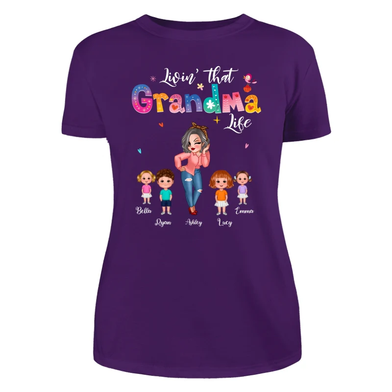 Livin‘ That Grandma Life Pretty Woman & Kids Gift For Grandma Personalized Dark Shirt - Image 11