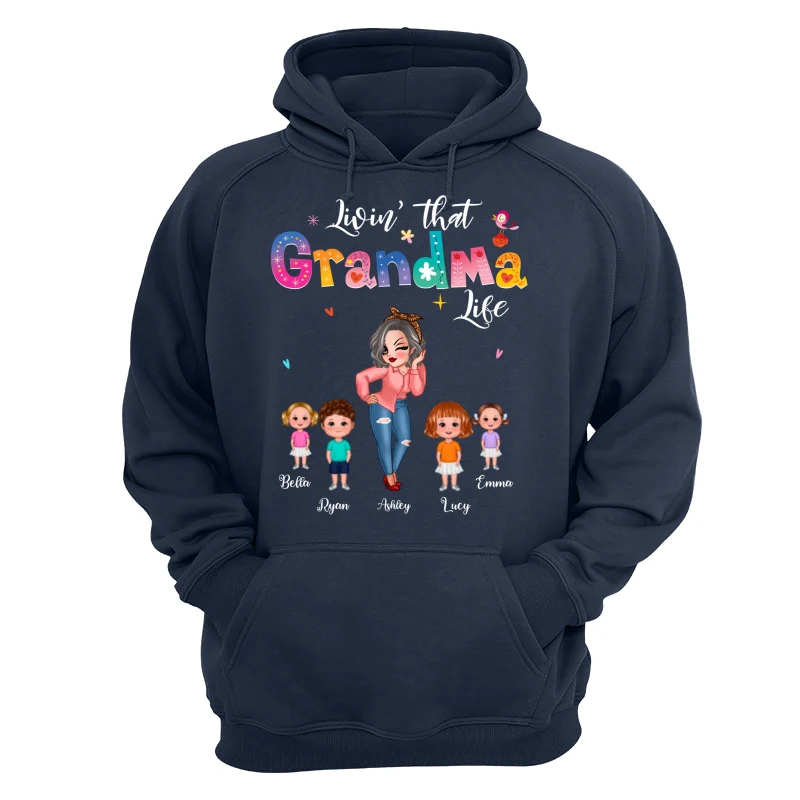 Livin‘ That Grandma Life Pretty Woman & Kids Gift For Grandma Personalized Dark Shirt - Image 12