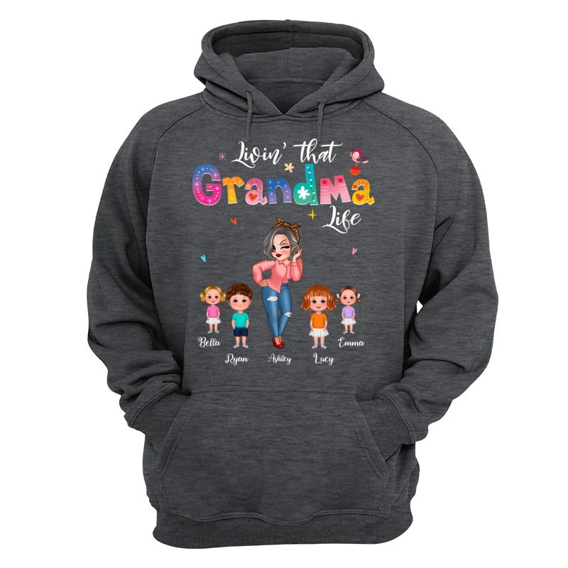 Livin‘ That Grandma Life Pretty Woman & Kids Gift For Grandma Personalized Dark Shirt - Image 13