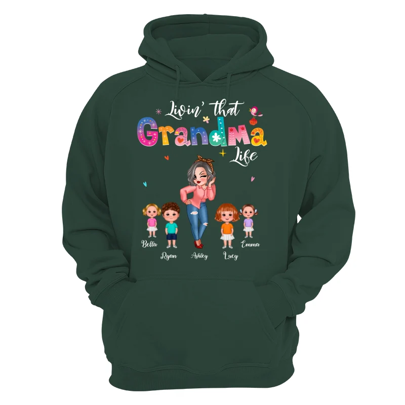 Livin‘ That Grandma Life Pretty Woman & Kids Gift For Grandma Personalized Dark Shirt - Image 15