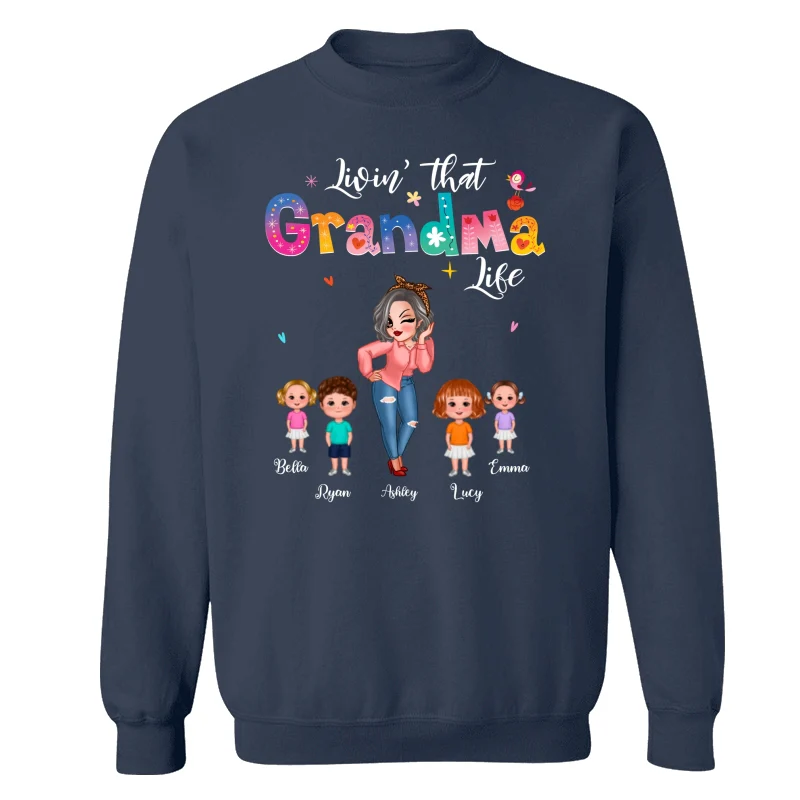 Livin‘ That Grandma Life Pretty Woman & Kids Gift For Grandma Personalized Dark Shirt - Image 16