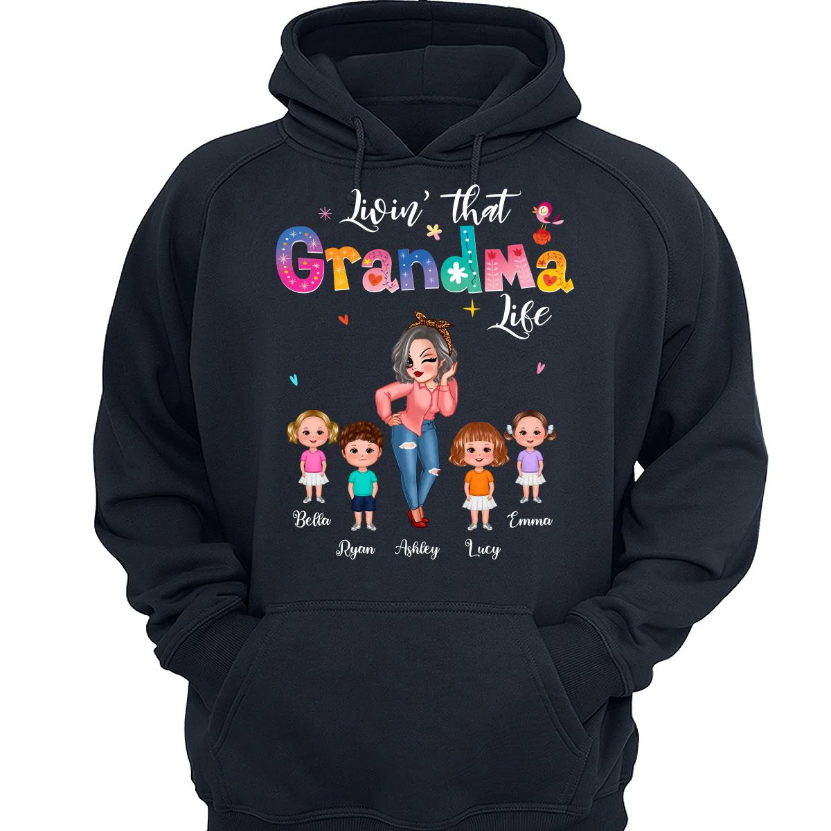 Livin‘ That Grandma Life Pretty Woman & Kids Gift For Grandma Personalized Dark Shirt - Image 3