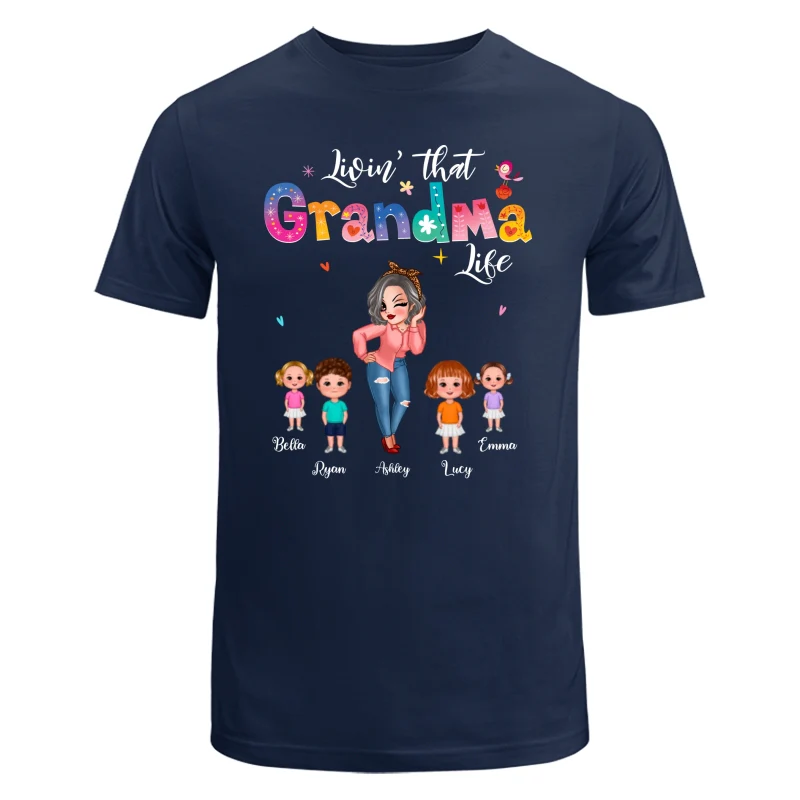 Livin‘ That Grandma Life Pretty Woman & Kids Gift For Grandma Personalized Dark Shirt - Image 5