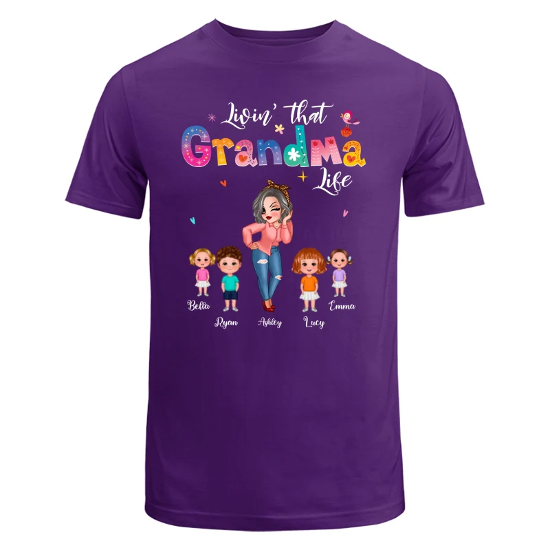 Livin‘ That Grandma Life Pretty Woman & Kids Gift For Grandma Personalized Dark Shirt - Image 7