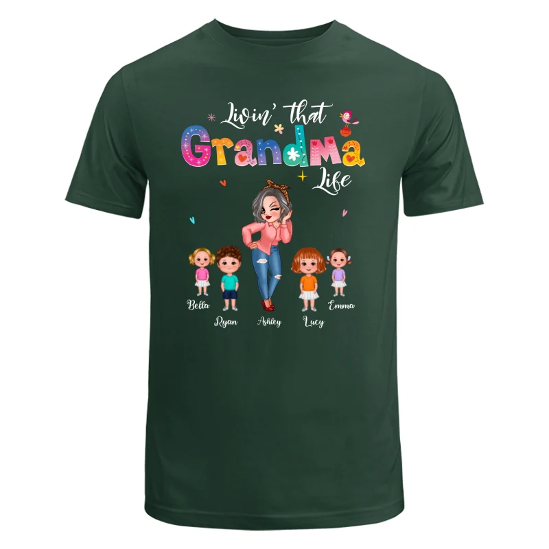 Livin‘ That Grandma Life Pretty Woman & Kids Gift For Grandma Personalized Dark Shirt - Image 8