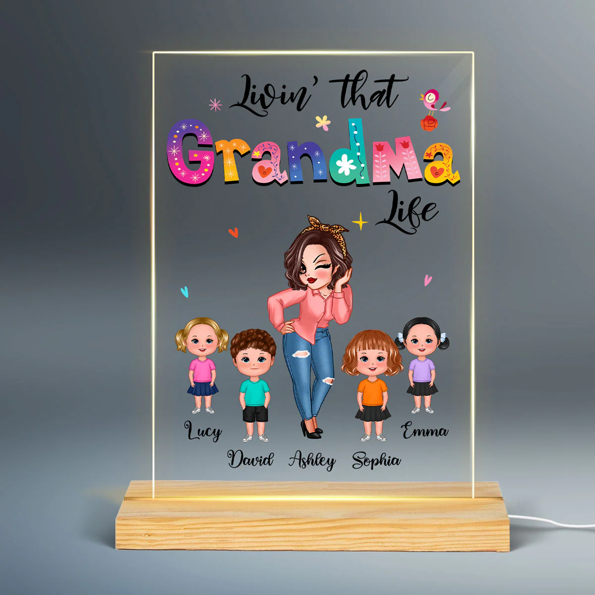 Livin‘ That Grandma Life Sassy Girl Gift For Grandma Personalized Rectangle Acrylic Plaque With LED Night Light - Image 2
