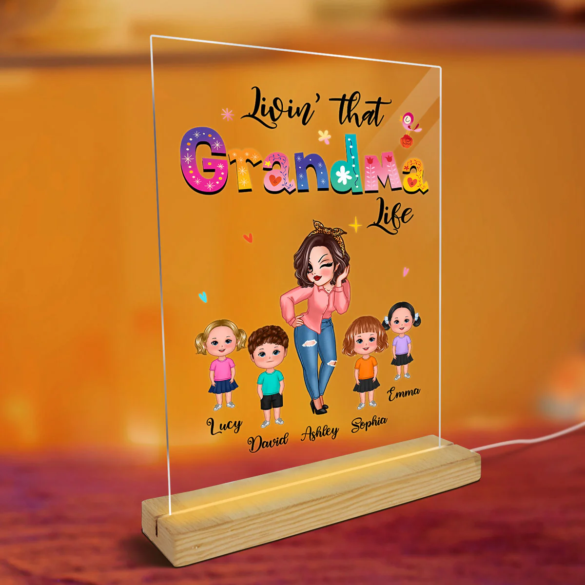 Livin‘ That Grandma Life Sassy Girl Gift For Grandma Personalized Rectangle Acrylic Plaque With LED Night Light - Image 3