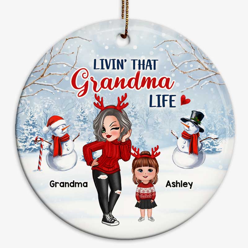 Livin‘ That Grandma Life With Grandkids Christmas Personalized Circle Ornament