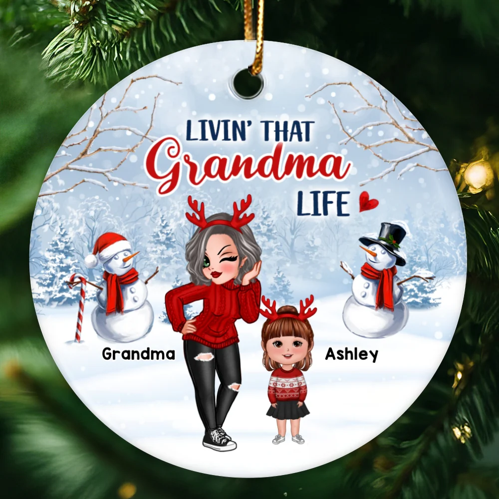 Livin‘ That Grandma Life With Grandkids Christmas Personalized Circle Ornament - Image 3