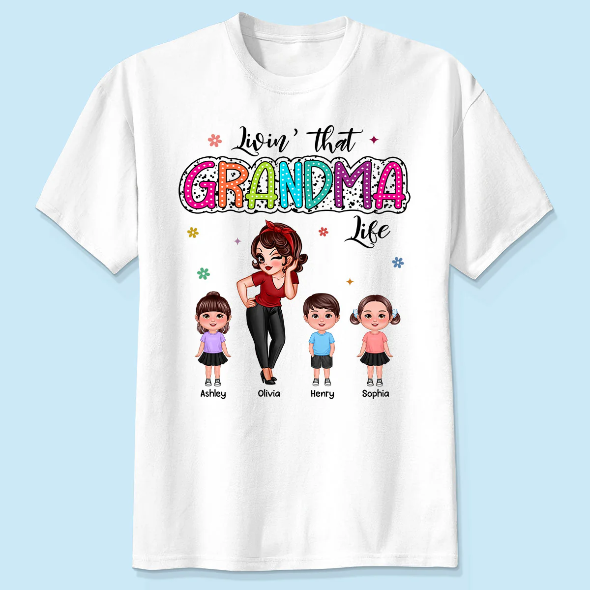 Livin‘ That Grandma Mom Life Pretty Woman & Kids Summer Vibe Personalized Shirt