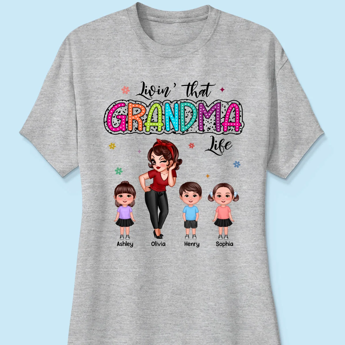 Livin‘ That Grandma Mom Life Pretty Woman & Kids Summer Vibe Personalized Shirt - Image 19