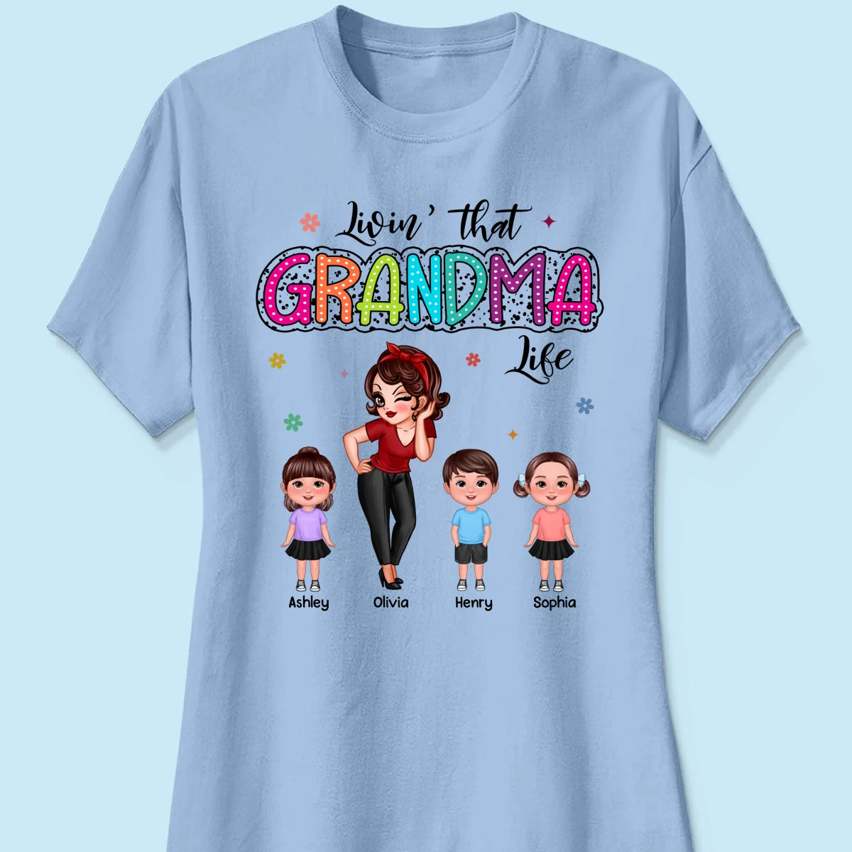Livin‘ That Grandma Mom Life Pretty Woman & Kids Summer Vibe Personalized Shirt - Image 20