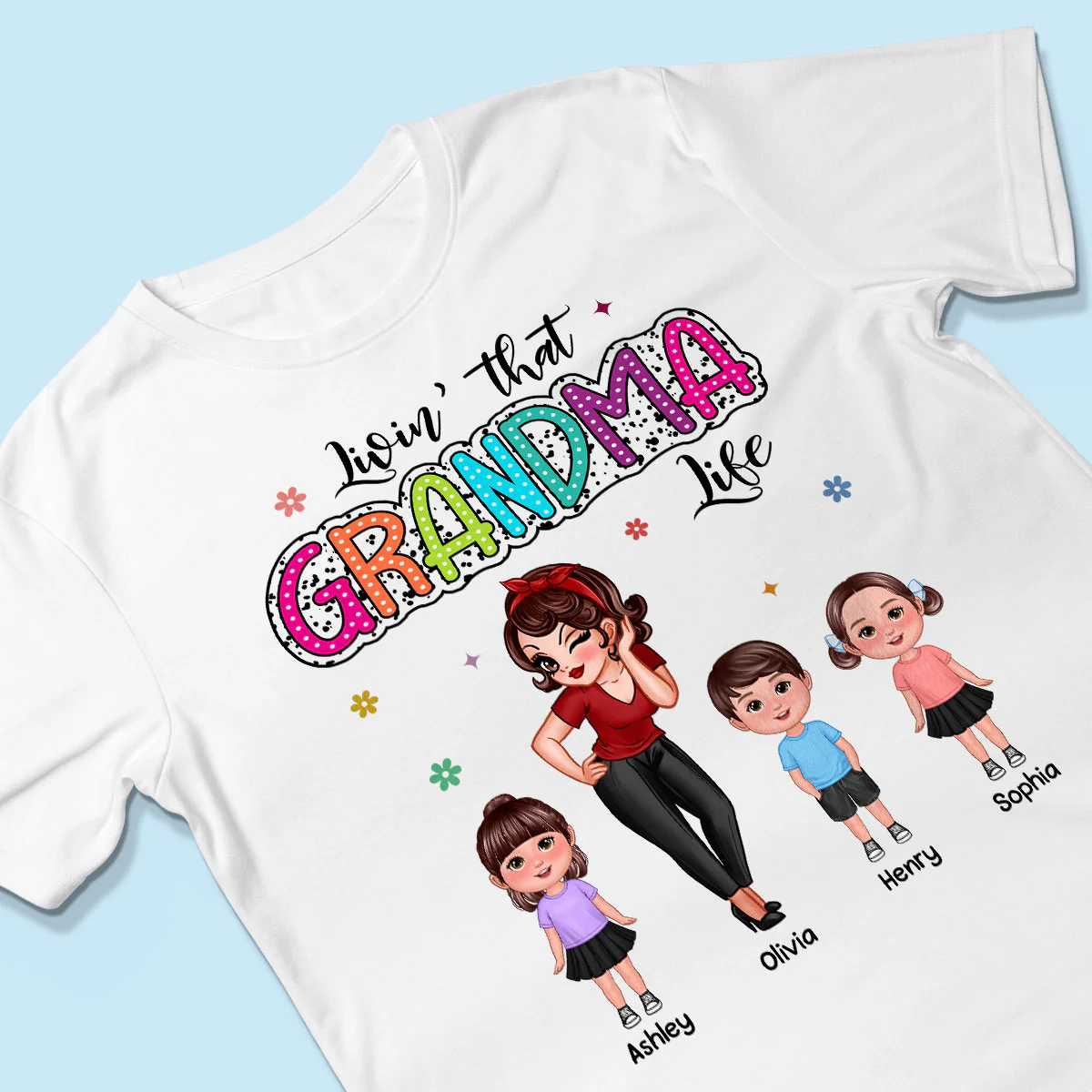 Livin‘ That Grandma Mom Life Pretty Woman & Kids Summer Vibe Personalized Shirt - Image 4