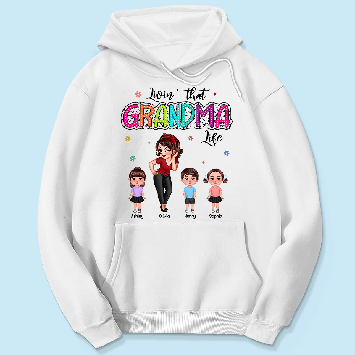 Livin‘ That Grandma Mom Life Pretty Woman & Kids Summer Vibe Personalized Shirt - Image 6