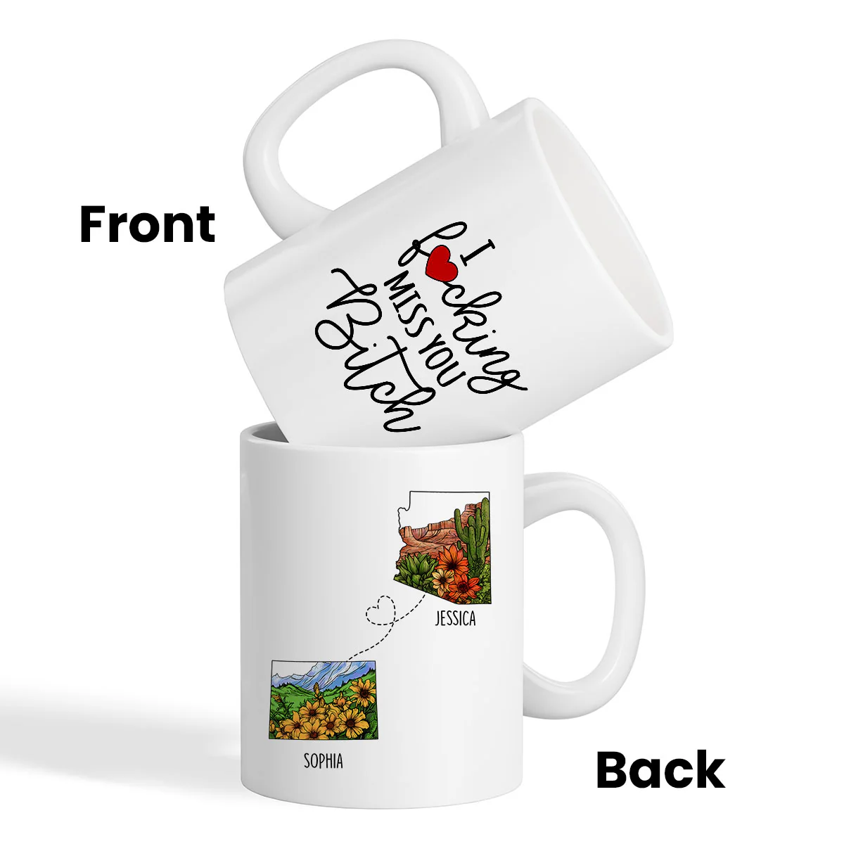 Long Distance Best Friend Moving Gift Watercolor Wildflower State Map Personalized Mug - Image 3