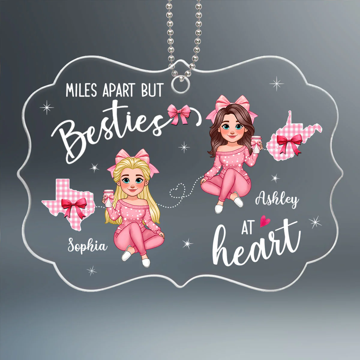 Long Distance Besties Coquette Christmas Personalized Acrylic Ornament - Image 2