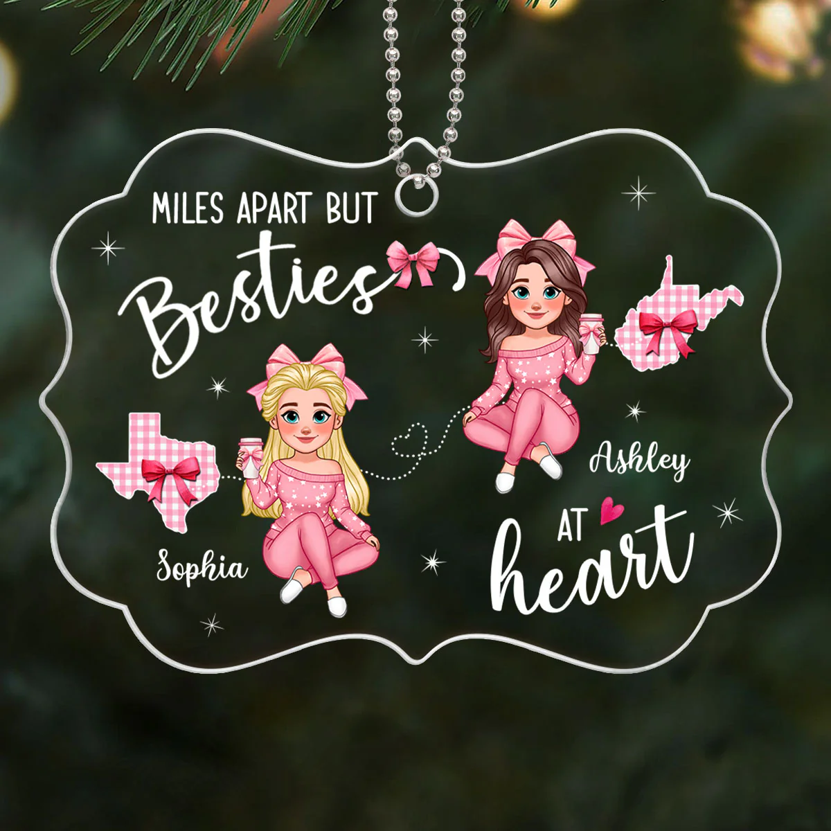 Long Distance Besties Coquette Christmas Personalized Acrylic Ornament - Image 4