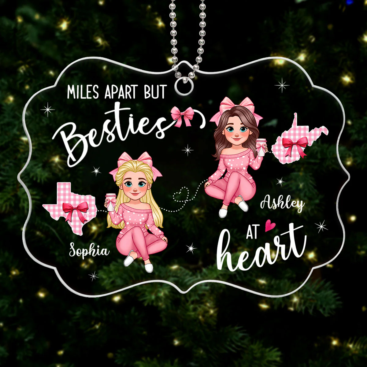 Long Distance Besties Coquette Christmas Personalized Acrylic Ornament - Image 5