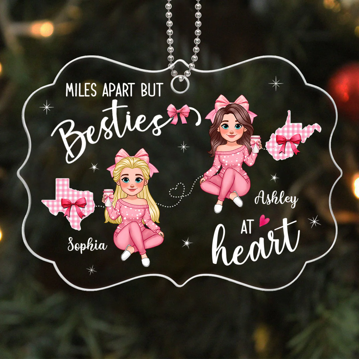 Long Distance Besties Coquette Christmas Personalized Acrylic Ornament - Image 6