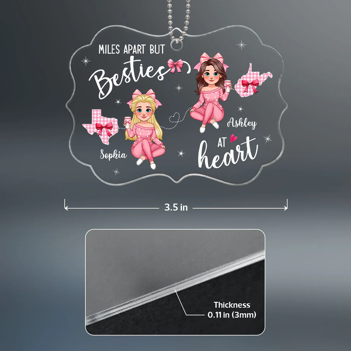 Long Distance Besties Coquette Christmas Personalized Acrylic Ornament - Image 8
