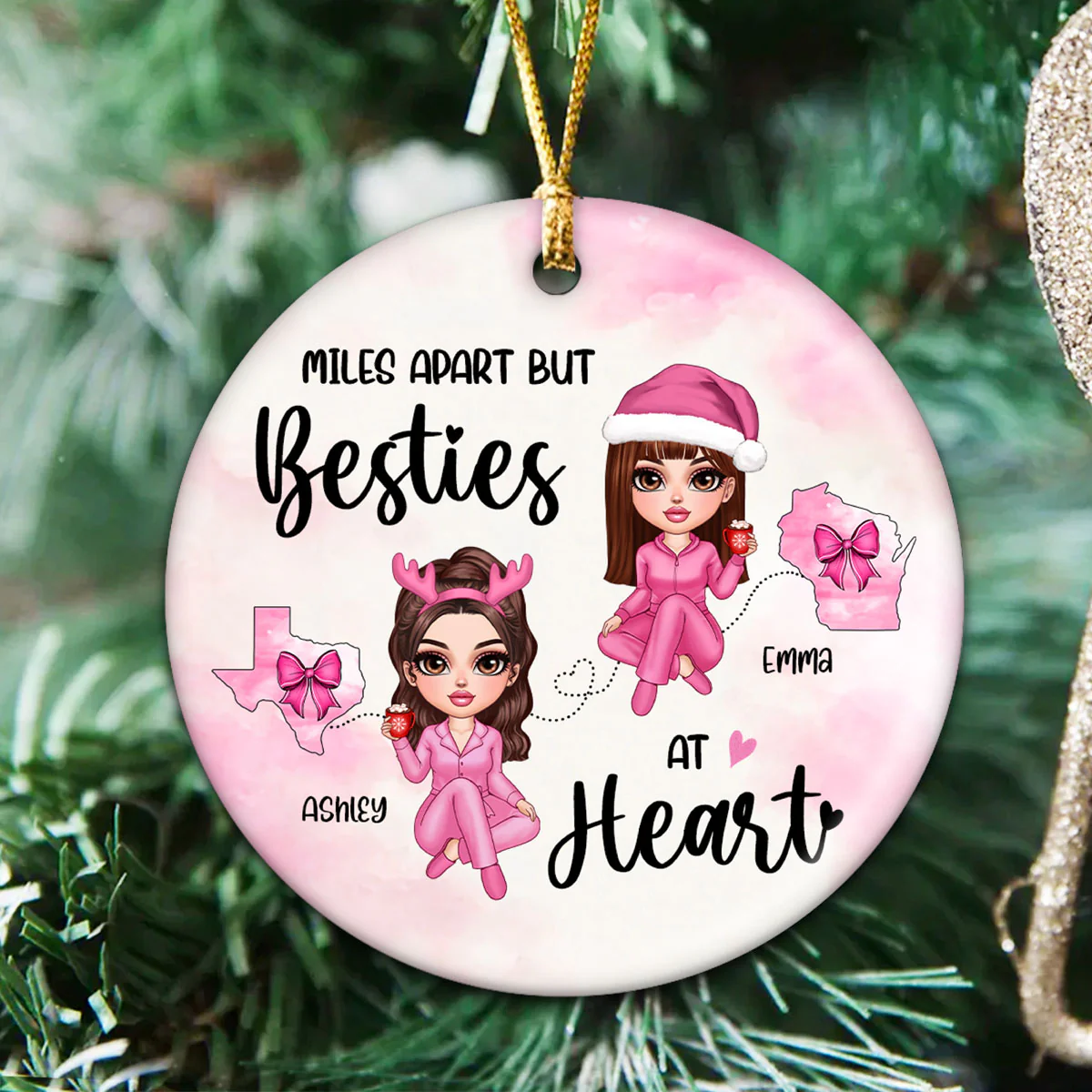 Long Distance Coquette Besties Sisters Personalized Circle Ornament, Christmas Gift - Image 6
