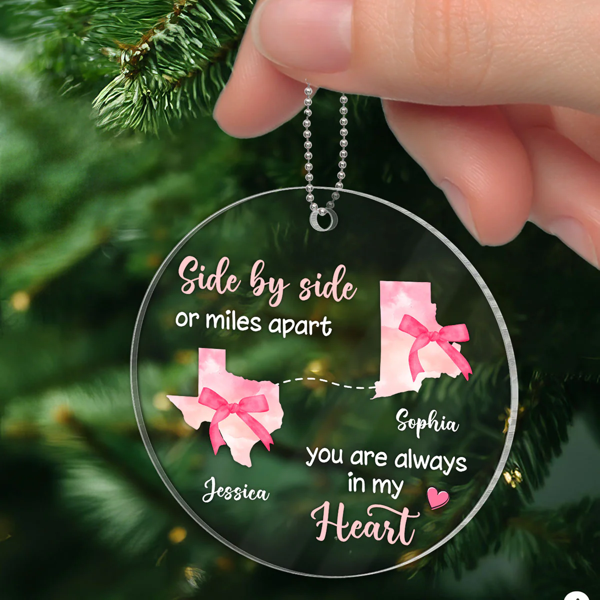 Long Distance Coquette State Map Best Friend Besties Moving Away Gift Personalized Acrylic Ornament - Image 3