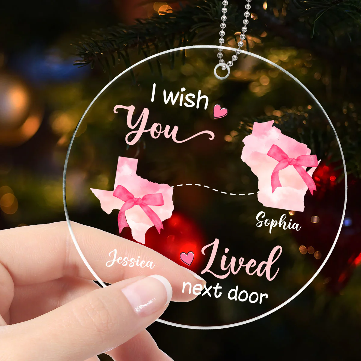 Long Distance Coquette State Map Best Friend Besties Moving Away Gift Personalized Acrylic Ornament - Image 5