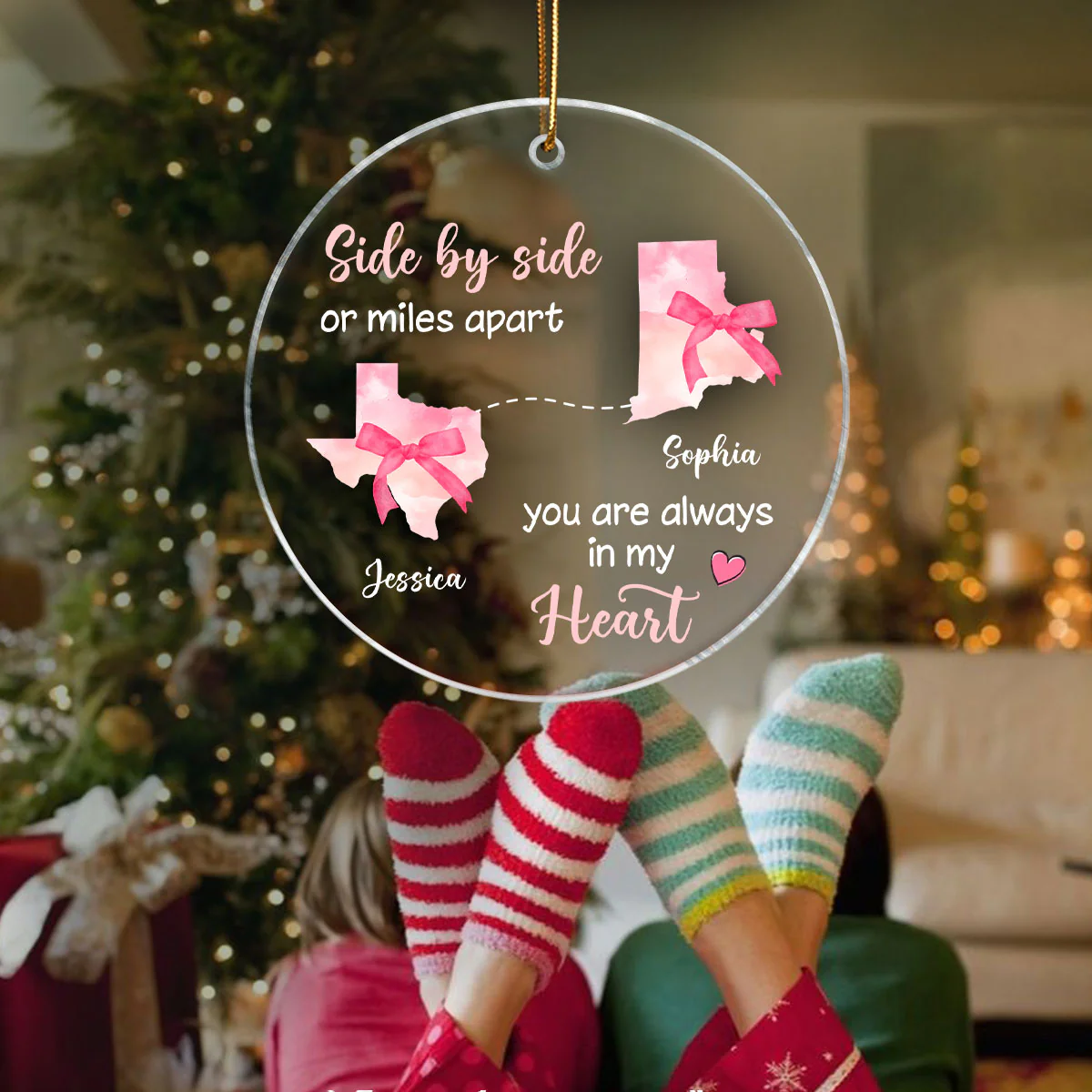 Long Distance Coquette State Map Best Friend Besties Moving Away Gift Personalized Acrylic Ornament - Image 6