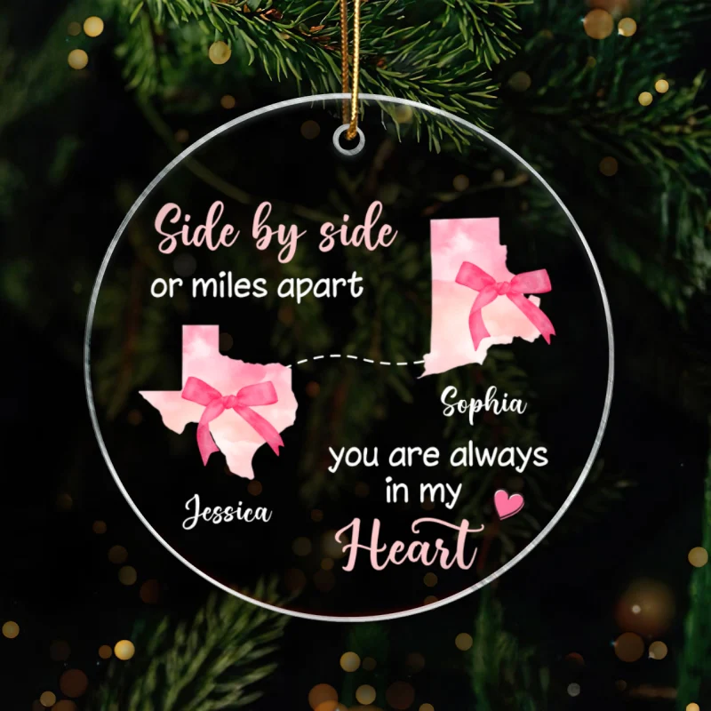 Long Distance Coquette State Map Best Friend Besties Moving Away Gift Personalized Acrylic Ornament - Image 7