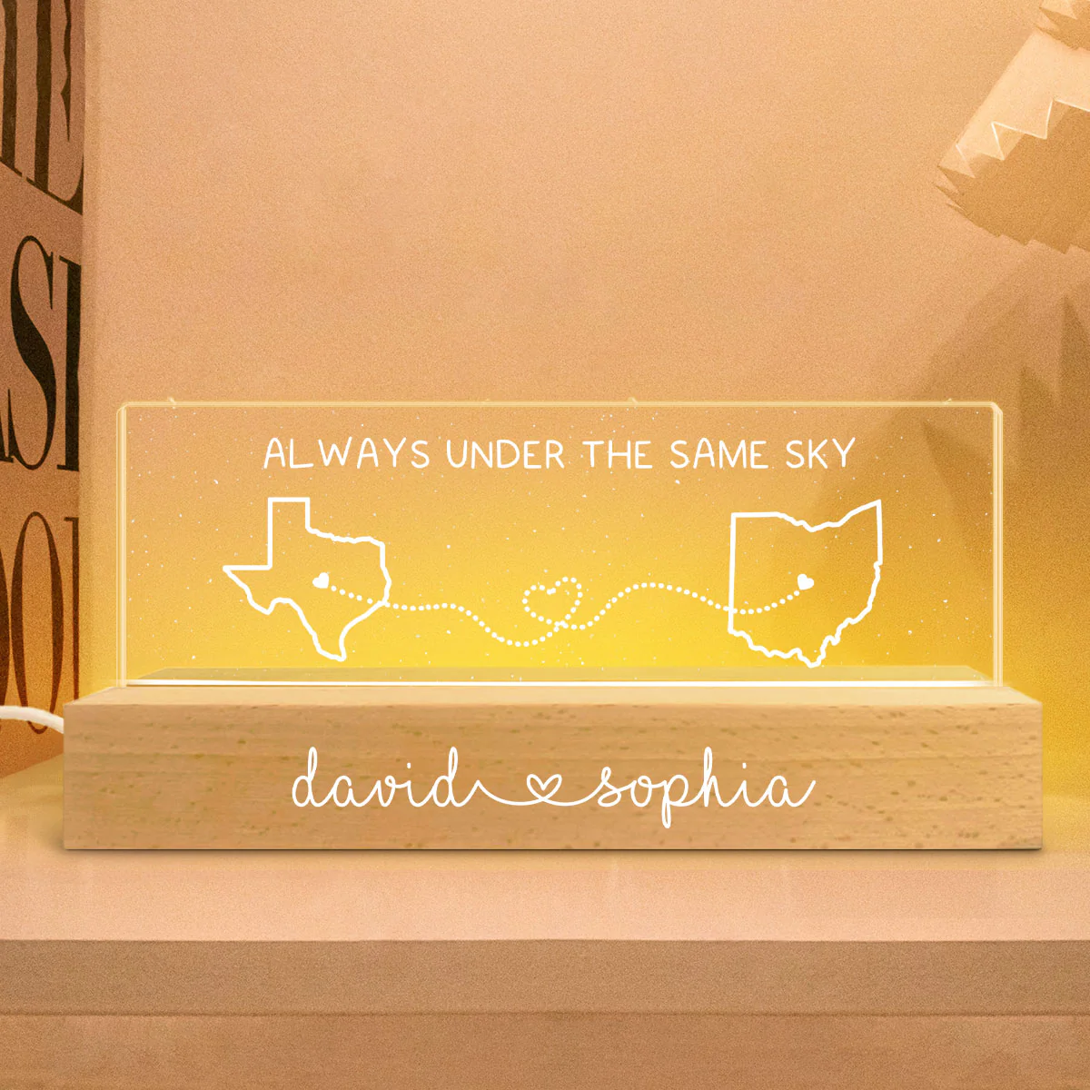 Long Distance Couple State Maps Personalized Acrylic Block LED Night Light, Gift For Him, For Her, Boyfriend, Girlfriend - Image 4