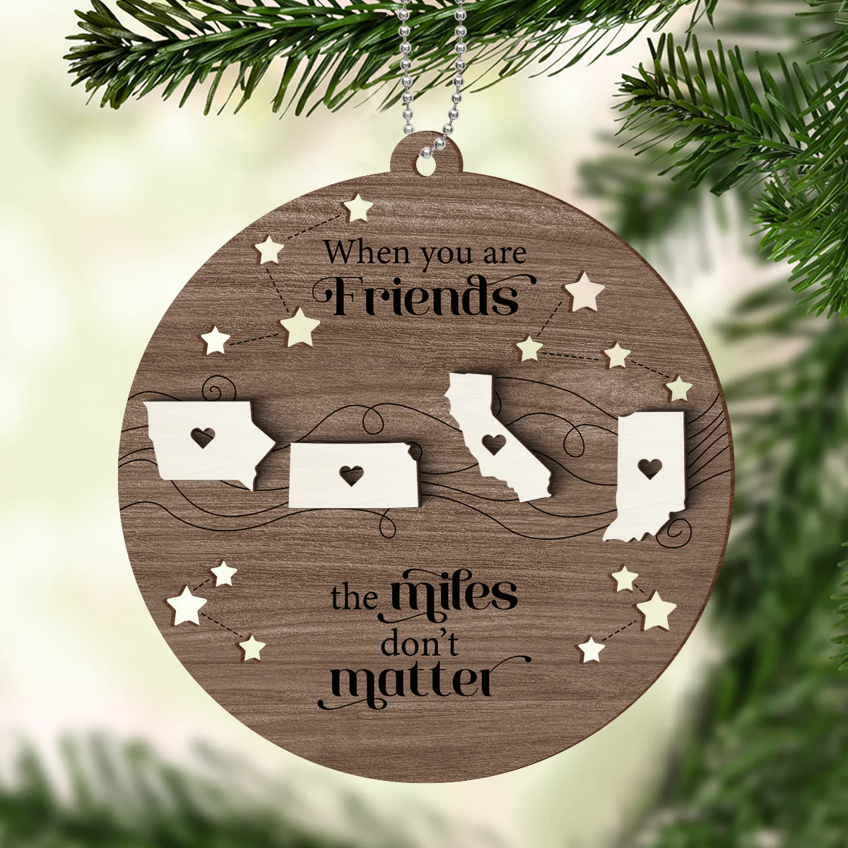 Long Distance Family Friends Siblings Sisters Besties Personalized 2-Layered Wooden Ornament, Togetherness Christmas Gift - Image 4