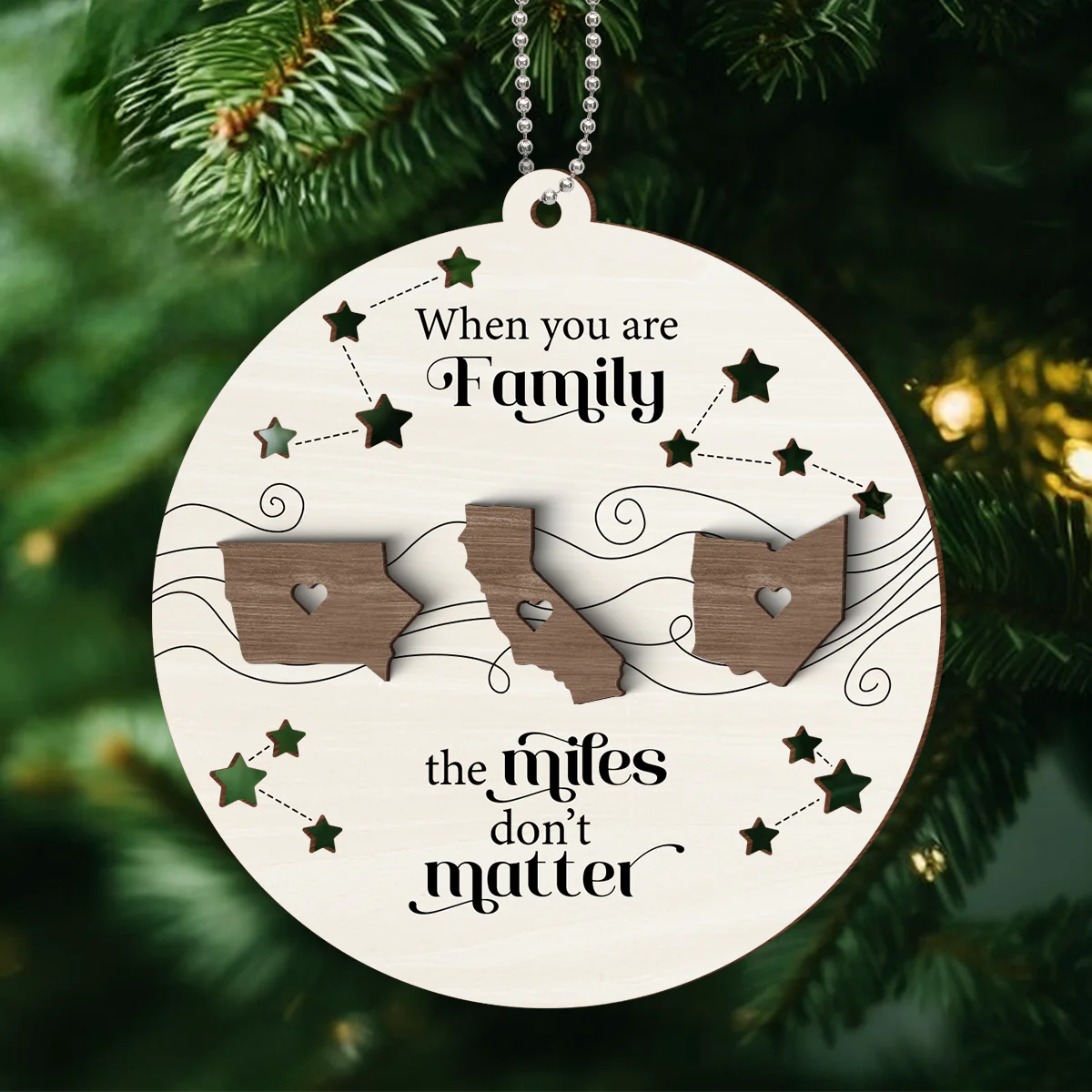 Long Distance Family Friends Siblings Sisters Besties Personalized 2-Layered Wooden Ornament, Togetherness Christmas Gift - Image 2
