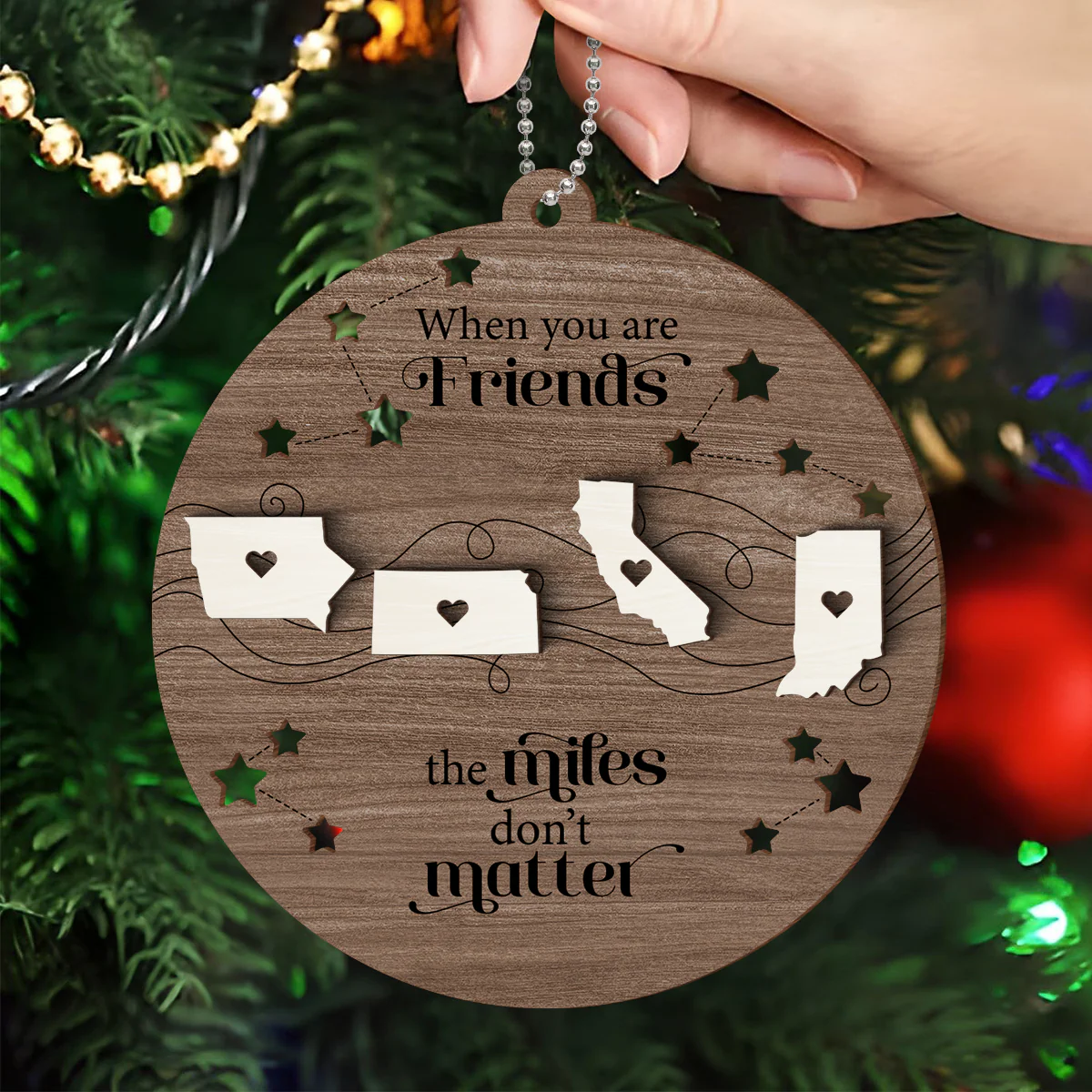Long Distance Family Friends Siblings Sisters Besties Personalized 2-Layered Wooden Ornament, Togetherness Christmas Gift - Image 7