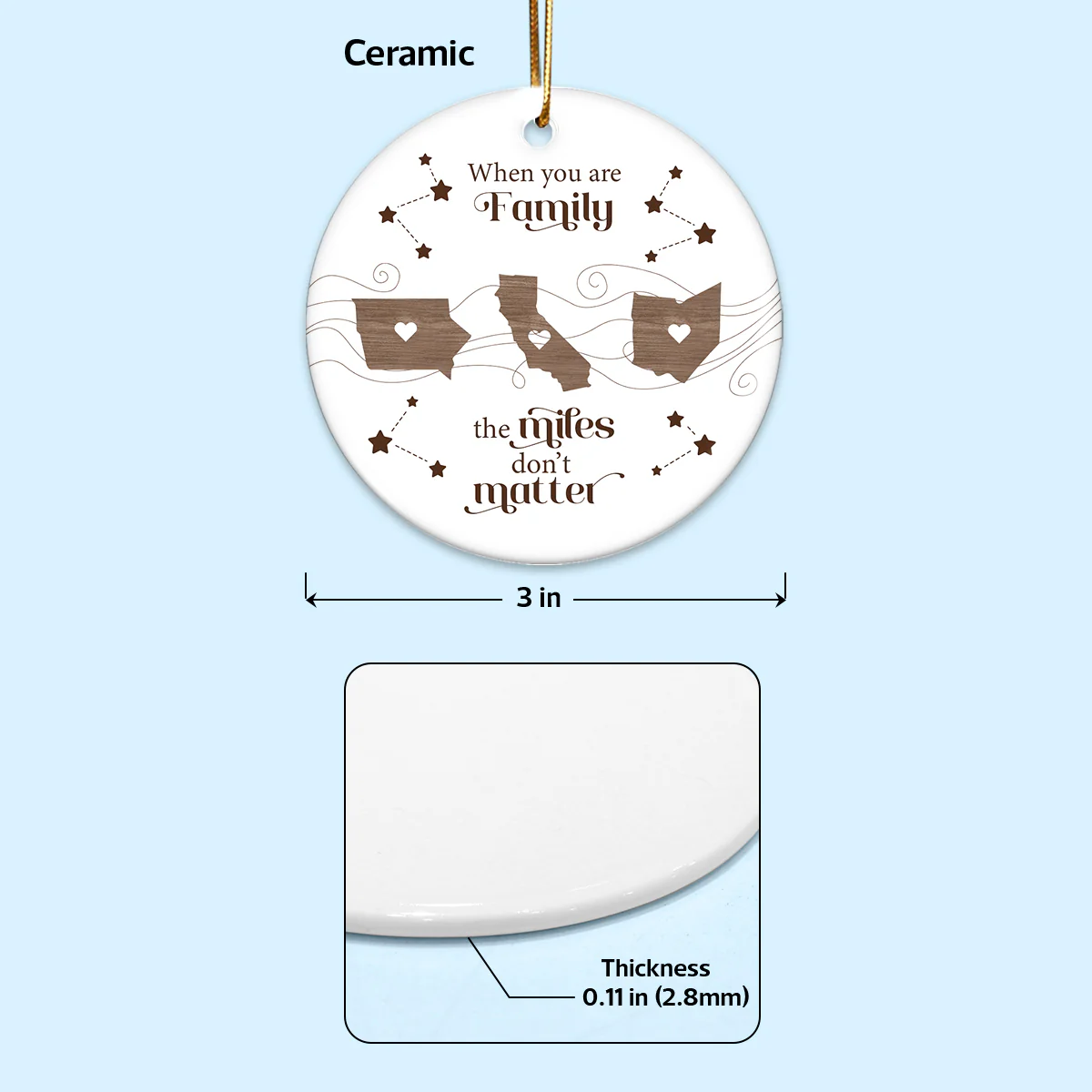 Long Distance Family Friends Siblings Sisters Besties Personalized Ceramic Ornament, Togetherness Christmas Gift - Image 4