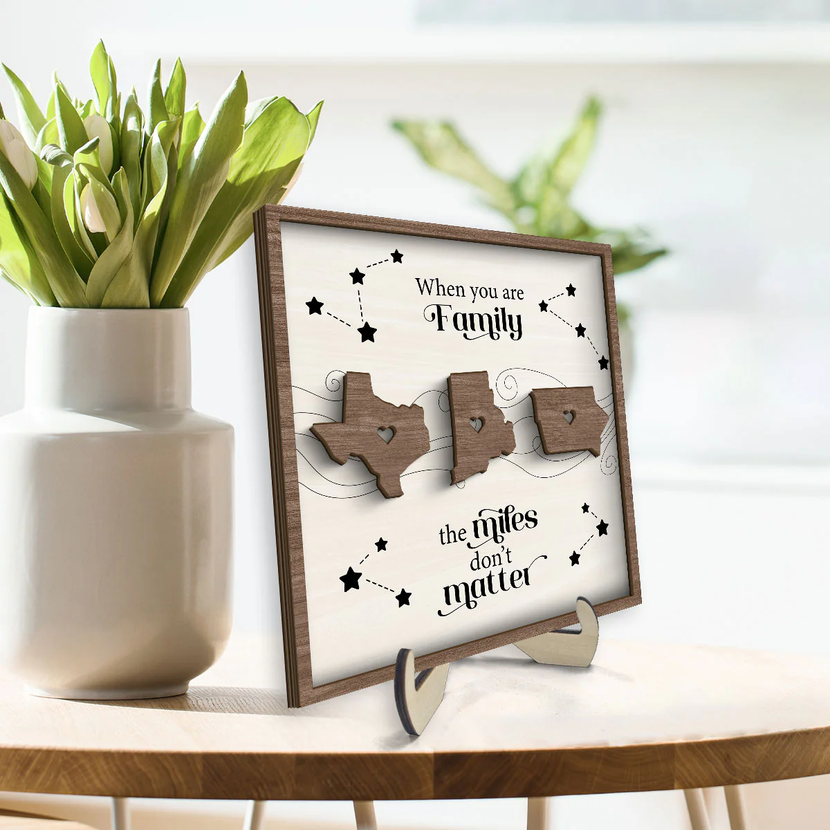 Long Distance Family Friends Siblings Sisters Besties Personalized 2-Layer Wooden Plaque, Togetherness Christmas Gift - Image 4