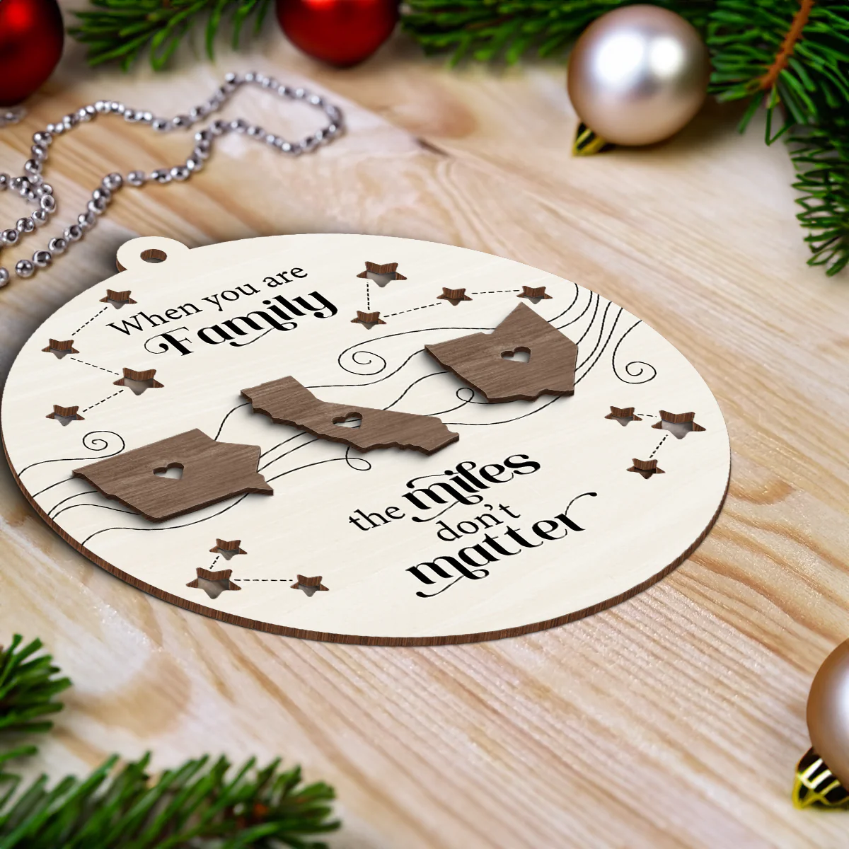 Togetherness for Long Distance Family, Friends, or Sisters - Personalized 2-Layered Wooden Ornament - Image 8