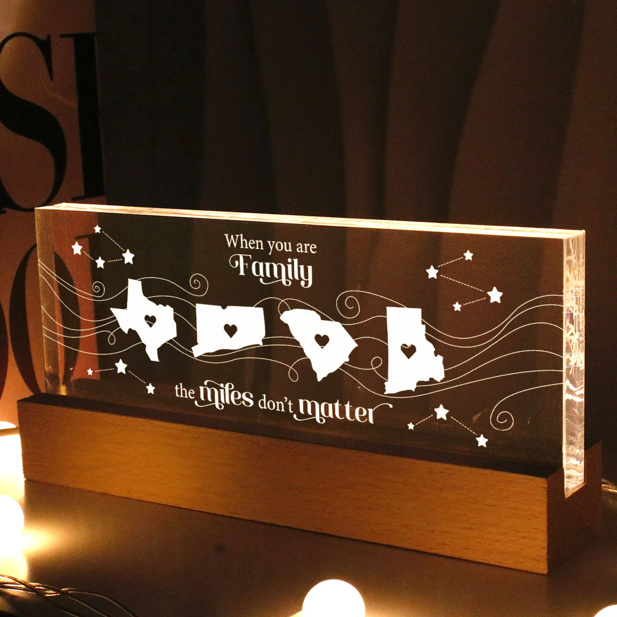 Long Distance Family Friends Siblings Sisters Besties Personalized Acrylic LED Night Light, Togetherness Christmas Gift - Image 2