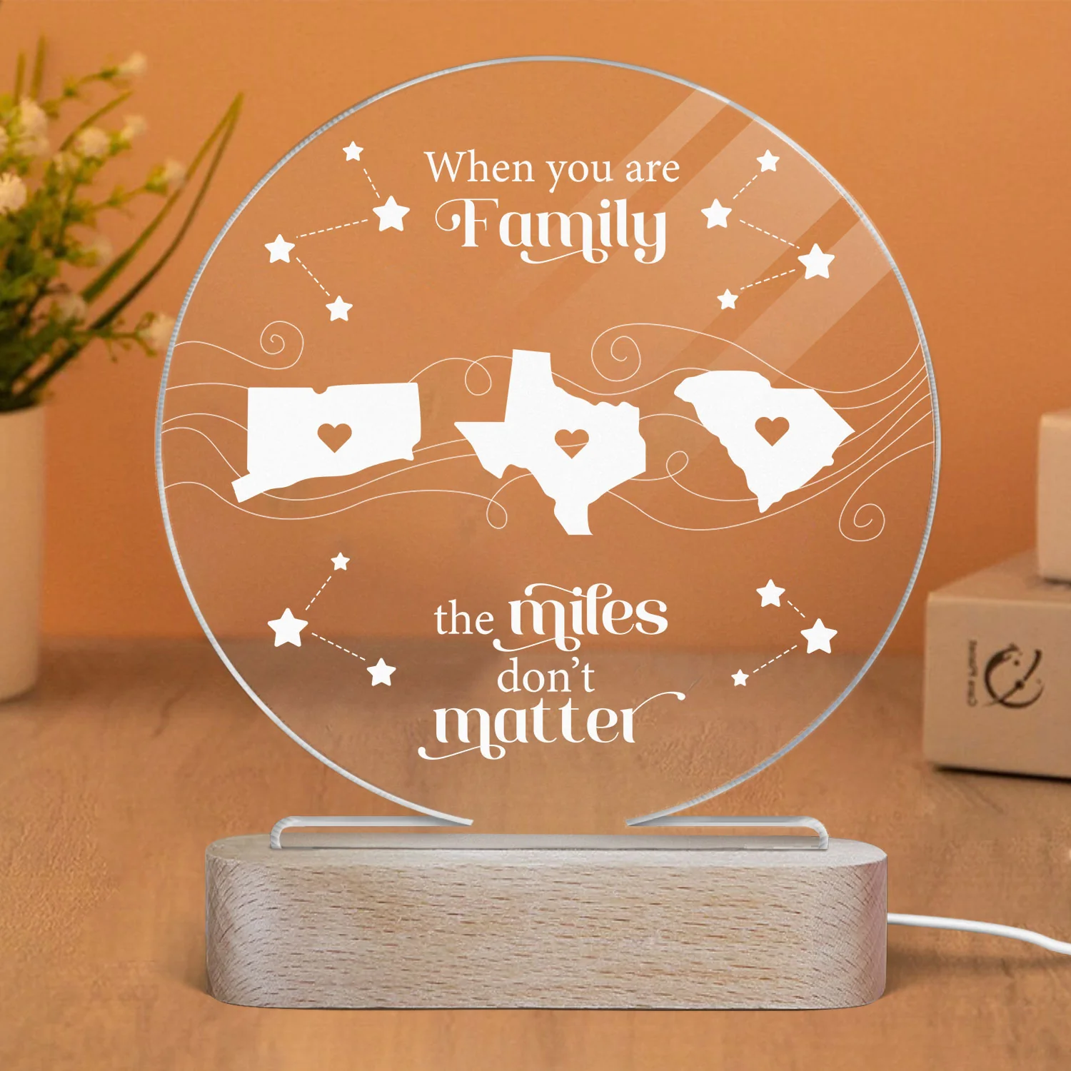 Long Distance Family Friends Siblings Sisters Besties Personalized Circle LED Night Light, Togetherness Christmas Gift - Image 2