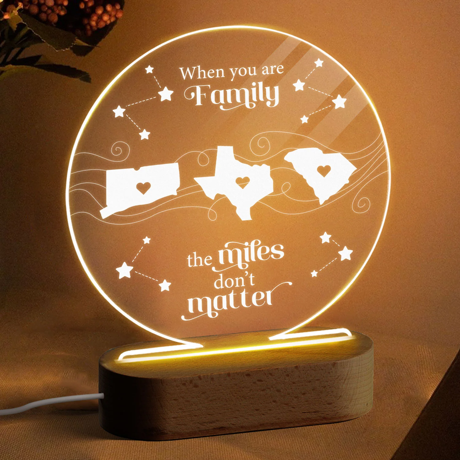 Long Distance Family Friends Siblings Sisters Besties Personalized Circle LED Night Light, Togetherness Christmas Gift - Image 3