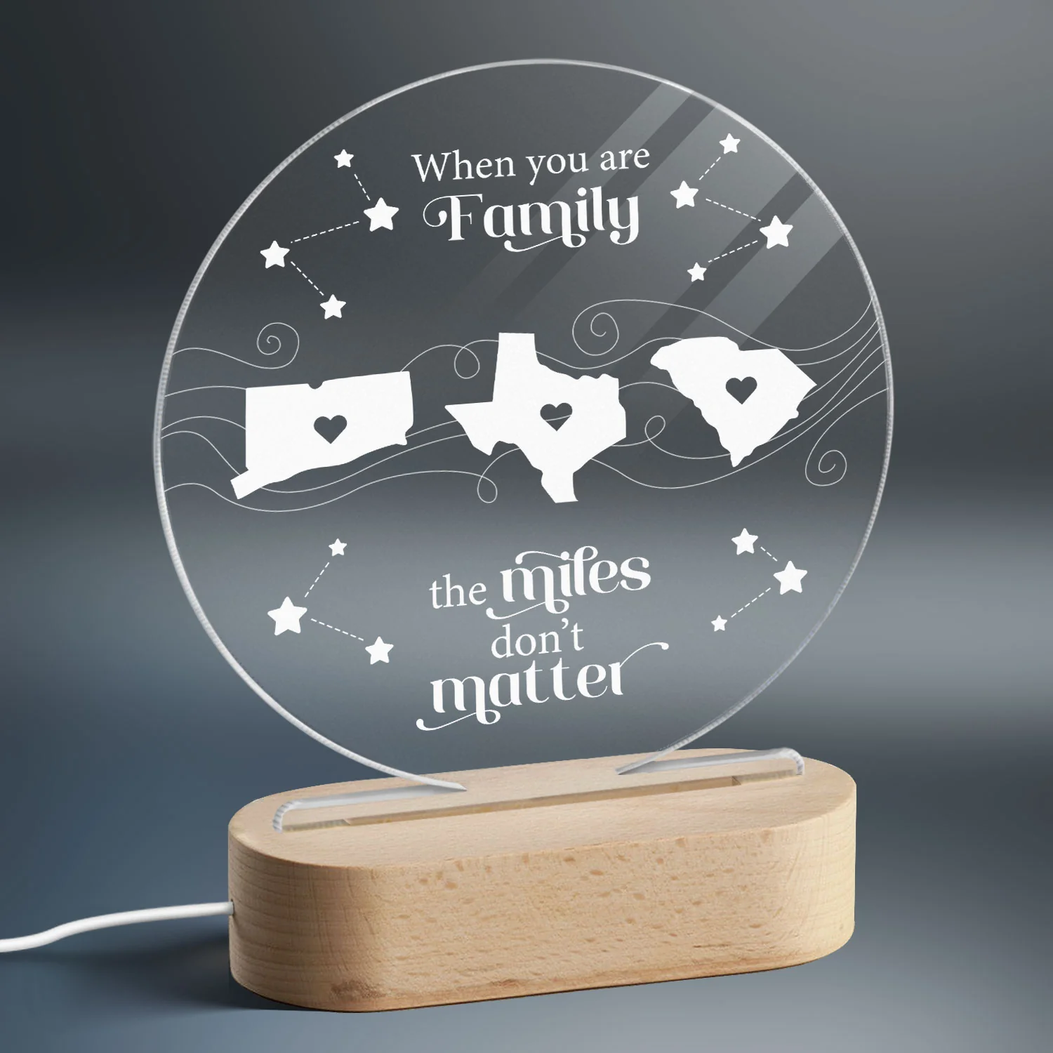 Long Distance Family Friends Siblings Sisters Besties Personalized Circle LED Night Light, Togetherness Christmas Gift - Image 4