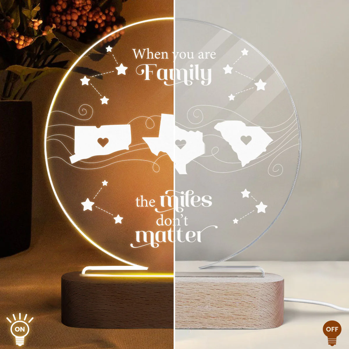 Long Distance Family Friends Siblings Sisters Besties Personalized Circle LED Night Light, Togetherness Christmas Gift - Image 5
