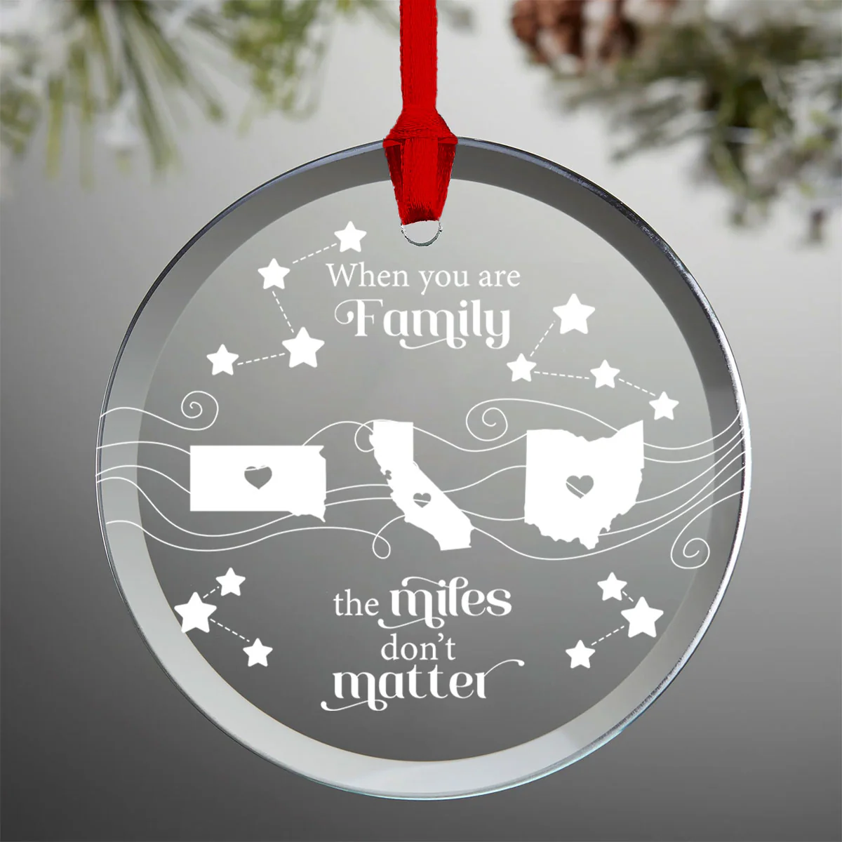 Long Distance Family Friends Siblings Sisters Besties Personalized Glass Ornament, Togetherness Christmas Gift - Image 2