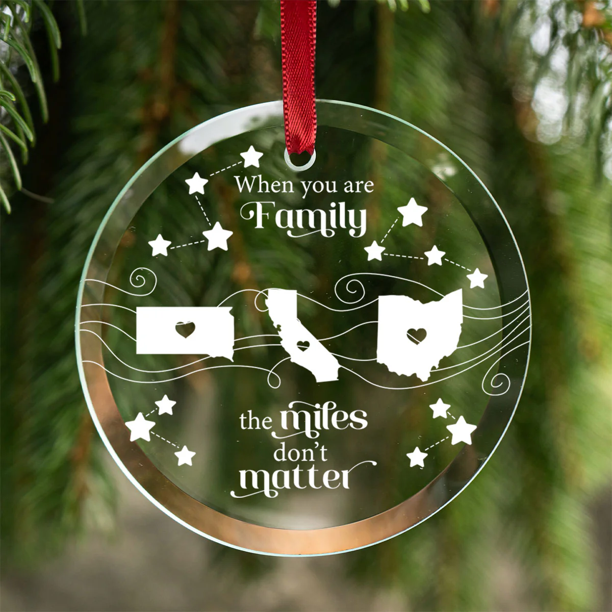 Long Distance Family Friends Siblings Sisters Besties Personalized Glass Ornament, Togetherness Christmas Gift - Image 3