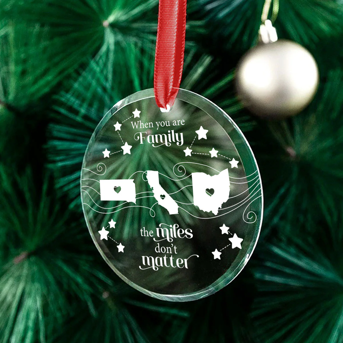 Long Distance Family Friends Siblings Sisters Besties Personalized Glass Ornament, Togetherness Christmas Gift - Image 4