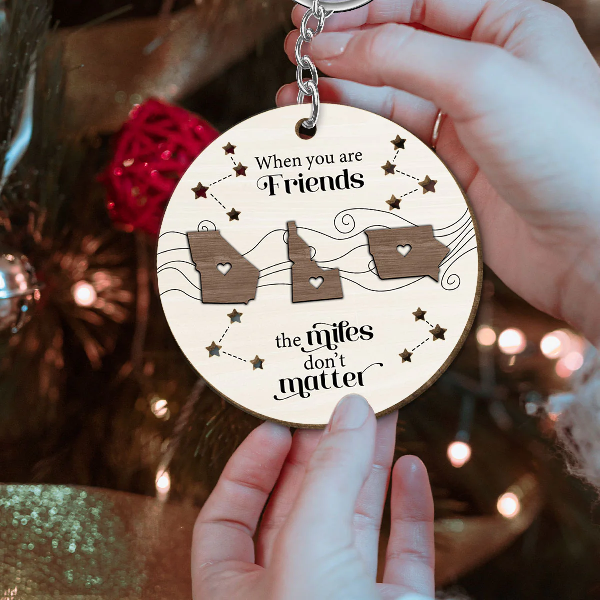 Long Distance Family Friends Siblings Sisters Besties Personalized Wooden Keychain, Togetherness Christmas Gift - Image 2